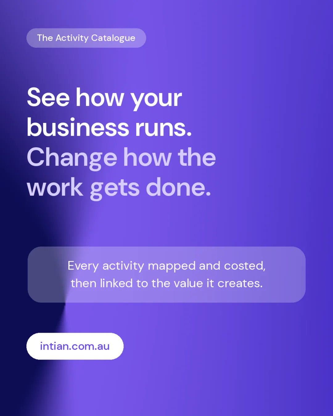 Activity Catalogue closing card: every activity mapped and costed, then linked to the value it creates